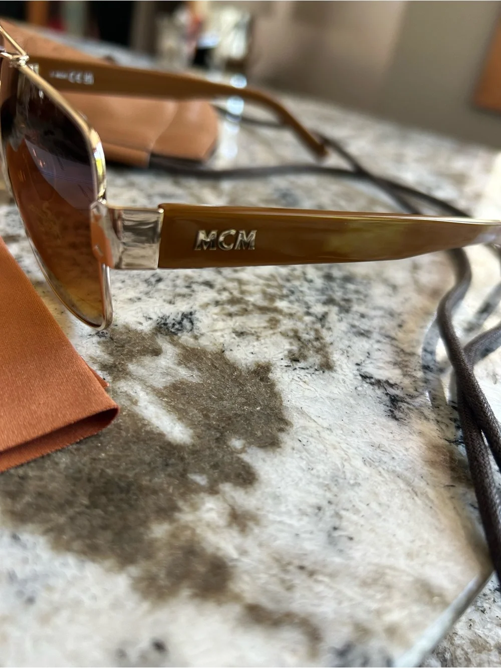 MCM Gold Frame Sunglasses with Brown Lenses and Tan Case